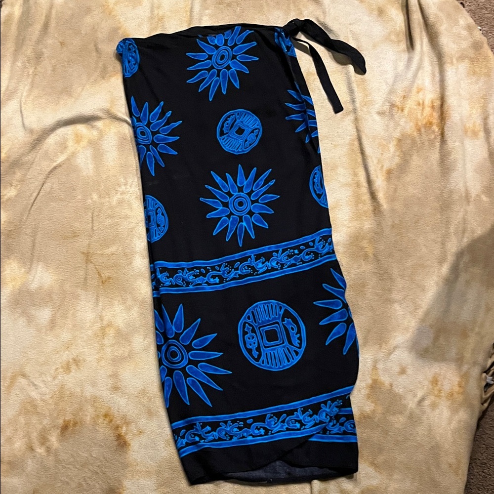 Black and Blue Patterned Wrap Skirt